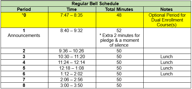 UPDATED Bell Schedule 2024-25